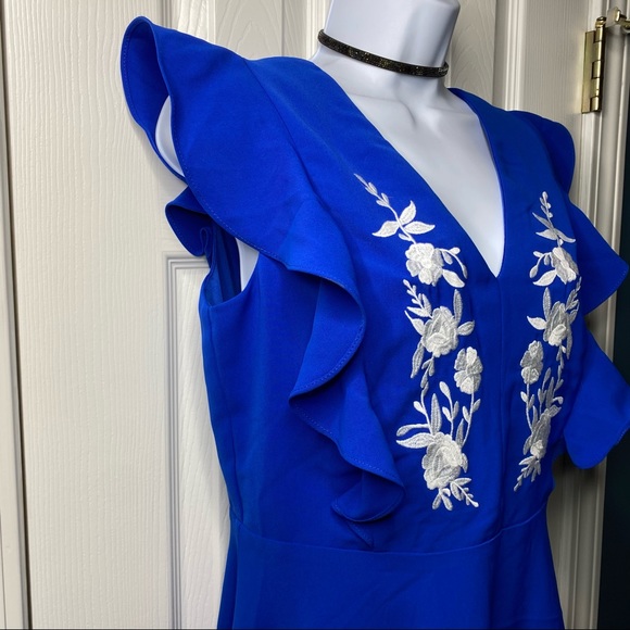 Lulus New Adventure Royal Blue Embroidered Skater Dress - Picture 5 of 10